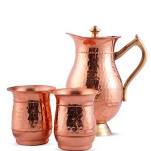 Engraved Copper Pitcher Rustic Hammered Jug Decorative Brass Handle Eco Friendly <b>Drinkware</b> for Home Kitchen Bar Décor - Product Image 4