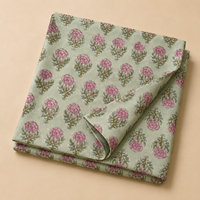 Tissu en coton imprimé à la main, motif floral Buta vert sauge et rose, doux et respirant, idéal pour la confection de robes, de Kurta et la décoration intérieure.