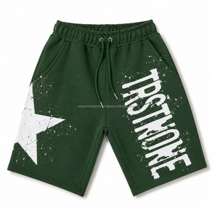 Vintage Washed Shorts Men's Casual Shorts Faded Look 100% French Terry Shorts for Men with Long <b>String</b> - Product Image 1
