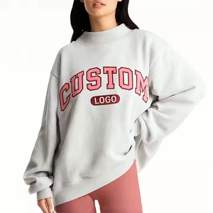 100% Cotton Soft Fleece Winter Women's Pullover Mockneck Streetwear Heat-Transfer Printing Quick-Dry Windproof <b>Drop</b>-Shoulder - Product Image 3
