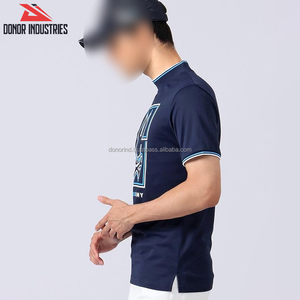 <b>Blue</b> Solid Eco-Friendly Breathable High Quality Casual Wear Adult <b>Men's</b> Jersey Mock Neck <b>T</b>-<b>Shirts</b> - Product Image 2