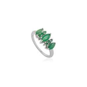 Elegante Anillo de Plata con Corte Marquesa y Esmeralda, Diseño de Joyería Fina al por Mayor, Joyería Fina para Mujer - Product Image 1