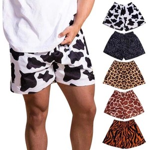 men's quick dry leopard print mesh pants quarter beach board shorts mini trouser custom design 100% polyester - Product Image 1