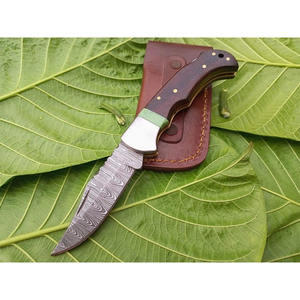 Couteau de chasse en acier Damas à pointe tombante avec manche en bois, épaisseur de 0,6 mm, lame affûtée à biseau, couteau de poche - Product Image 3