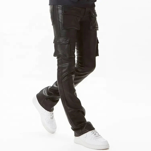 Pantalon cargo en cuir pour homme, coupe confortable, design personnalisé, poches fonctionnelles, usage quotidien, pour jeunes. - Product Image 6