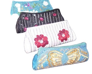 Designer Beaded Evening Clutch Bags with Sparkling Florals & Striped Pattern up to 1L Capacity - Product Image 2