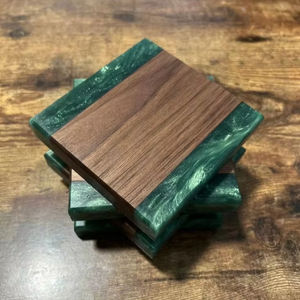 Dessous de verre en résine et en bois avec logo personnalisé, meilleure vente, bureau, café, repas, fête, mariage, extérieur - Product Image 1