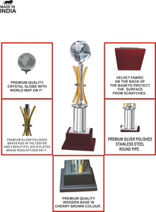 Premium Modern Metal Trophy with Crystal Globe Customizable Silver & Gold Award for Corporate Events Employees Students - Product Image 3