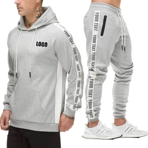 Men's Gray Hooded <b>Tracksuit</b> Set Casual Full Sleeve Breathable Cotton Sweatshirt Pants With Logo Print Autumn Wear - Product Image 1