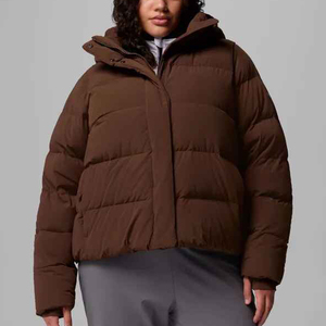 Chaqueta Acolchada Marrón para Mujer con Capucha, Manga Larga, Abrigo de Invierno, Relleno Grueso de Poliéster, Cierre de Cremallera, Corte Corto - Product Image 1