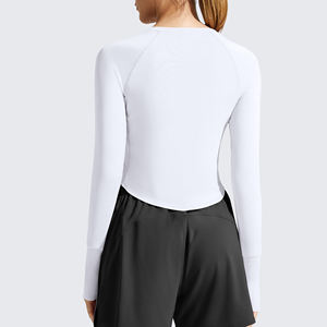 Camiseta de yoga para mujer, talla grande, color liso, fácil de lavar, ropa de entrenamiento para gimnasio, manga larga, camiseta de yoga para fitness. - Product Image 5