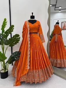 Divyam Creation <b>Red</b> Embroidered Spandex <b>Lehenga</b> Choli Floor-Length Traditional Indian Wedding Dress Women's Regular Fit - Product Image 3