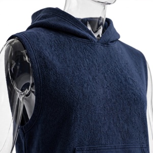 Sweat-shirt à capuche sans manches pour homme, bleu royal uni, en molleton français, coupe décontractée, pour l'automne - Product Image 6