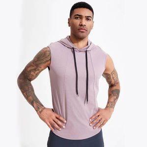 Vente en gros de débardeurs de sport pour hommes avec logo personnalisé, sans manches, à capuche, t-shirt de fitness, vêtements pour hommes 100% polyester - Product Image 1
