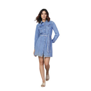 Vestido de Mezclilla de Manga Larga para Mujer, Ropa Casual de Moda, Suministro Directo de Fábrica al por Mayor - Product Image 1