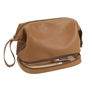 Étui à cosmétiques en cuir véritable tendance, grande capacité, pour hommes, organisateur de maquillage multi-compartiments avec fermeture sécurisée - Product Image 3