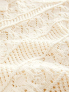 Pull en tricot à manches courtes 100 % coton, personnalisé en usine, style décontracté, pour femme, avec motif ajouré - Product Image 3