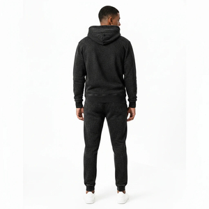 Custom Logo Black Acid Wash Tracksuit Men Heavyweight Fleece Hoodie and Jogger Set Streetwear Premium Vintage Black Acid Wash - Product Image 2