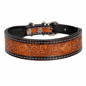 ปลอกคอสุนัขหนังแท้ลายดอกไม้แกะสลักด้วยมือสุดหรู บุหนังวัวนุ่ม ดีไซน์เรียบง่าย คลาสสิก ปรับได้ ระบายอากาศดี สำหรับสุนัขพันธุ์ใหญ่ - Product Image 1