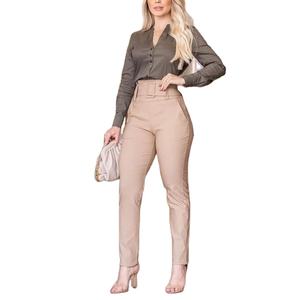 Pantalones formales informales de alta calidad para mujer, bolsillos de doble cara, ajustados, de cintura alta, transpirables, ecológicos, bordados para el verano - Product Image 1