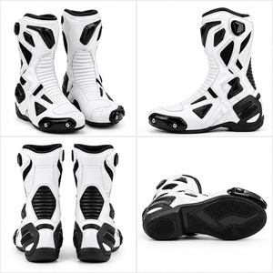 Botas de Motociclismo de Cuero Blanco, Zapatos de Motocross Transpirables, Equipo de Protección para Tobillos, Botas Deportivas de Motocross, Protección para Carreras - Product Image 4