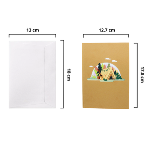Carte pop-up 3D Aventure de camping dans la jungle avec enveloppe, cartes de vœux faites à la main avec tente et feu de camp pour les amateurs de plein air - Product Image 2