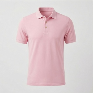 Polo en piqué de coton rose à manches courtes pour homme, décontracté, respirant, coupe classique, design tricoté uni - Product Image 1
