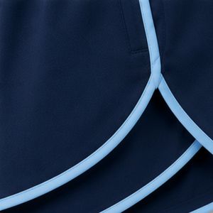 Shorts de course pour femmes bleu marine avec passepoil bleu ciel, en polyester, séchage rapide, taille élastique avec cordon de serrage, pour la gym et le fitness - Product Image 5