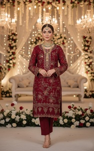 Traje pakistaní de chifón con bordado de lentejuelas y trabajo Khatli, traje de boda Salwar con conjunto de dupatta. - Product Image 4