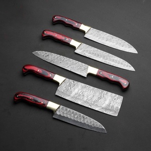 Professional 5 Piece Damascus Steel Kitchen <b>Knife</b> <b>Set</b> Chef Santoku Cleaver Utility Paring <b>Knife</b> with Wood Handle Custom Logo - Product Image 6