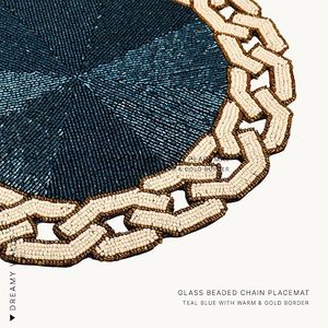 Nappe ronde en tissu avec motif chaîne, design bohème, antidérapante, durable, épaisseur 3 mm, diamètre 400 mm - Product Image 3