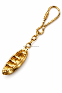 Vintage brass boat keychain gold finish metal canoe pendant <b>key</b> <b>holder</b> nautical theme keyring for gift and souvenir use - Product Image 5