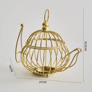 Portavelas de alambre negro con forma de tetera para decoración de mesa de café, acento decorativo para el hogar y uso decorativo en la sala de estar, procedente de la India. - Product Image 3