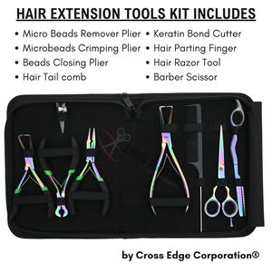 Kit de pinces pour extensions capillaires Salon Rainbow Microlink avec pince de fixation et d'ouverture de perles, coupe-keratine et peigne de précision - Product Image 2