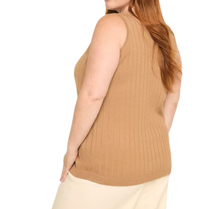 Débardeur sans manches en tricot côtelé pour femmes grandes tailles, respirant, couleur unie, col rond, décontracté, doux, couleur personnalisée, vente en gros gratuite - Product Image 6