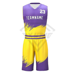 Conjunto de Uniforme de Baloncesto Sublimado Personalizado al por Mayor, Fabricante OEM, Uniforme Deportivo para Equipo Atlético en Morado y Amarillo - Product Image 1