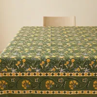 Nappe carrée en coton imprimé floral vert classique, lavable, décoration d'intérieur, nappe imprimée au bloc, 100% coton