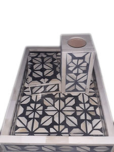 Juego de portavelas con bandeja de incrustaciones de hueso - Product Image 4
