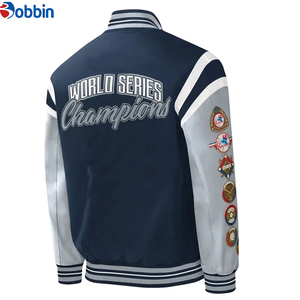 Veste universitaire unisexe, veste universitaire marine pour homme, design avec patch des champions du monde, style preppy, col rabattu, coupe classique - Product Image 2