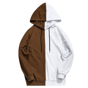 Men's Autumn Long Sleeve Hoodies Fashion Half <b>Black</b> Half White Cool Patchwork Cotton <b>Fleece</b> Eco-Friendly Breathable Hoodies - Product Image 4