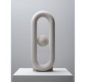 Escultura de Cadena Ovalada Geométrica Abstracta de Lujo, Estatua de Esfera Flotante de Cerámica Moderna y Minimalista para Sala de Estar, Color Blanco Hueso - Product Image 4