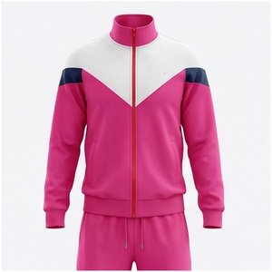 Conjunto Deportivo Unisex Color Rosa con Bloques de Color, Manga Larga, Cuello Alto, Cierre de Cremallera Frontal, Bolsillos Laterales, Transpirable, Corte Regular, Otoño - Product Image 1