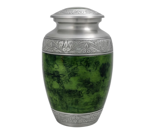 Urna Funeraria de Metal y Latón Grabada en Color Verde Clásico para Cenizas de Adultos, Estilo Europeo Ecológico de 200 Cúbicos - Product Image 1