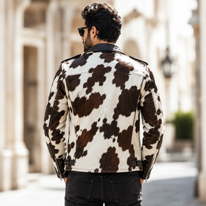Custom Cowhide Hair-On Leather <b>Bomber</b> <b>Jacket</b> | Plaid Pattern Casual <b>Men's</b> <b>Summer</b> <b>Jacket</b> with Zipper Closure | OEM Service - Product Image 5