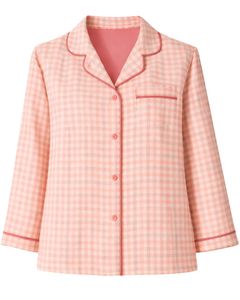 ชุดนอนผู้หญิงลายตารางสีชมพูพีช แขนยาว ติดกระดุม ผ้าฝ้ายนุ่ม ชุดนอนสองชิ้น ชุดนอนสบายๆ - Product Image 1