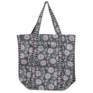 Women's Large Cotton Quilted Beach Tote <b>Bag</b> Sustainable Sturdy Long Handles Bohemian Style Fashionable Grocery Shopping - Product Image 2