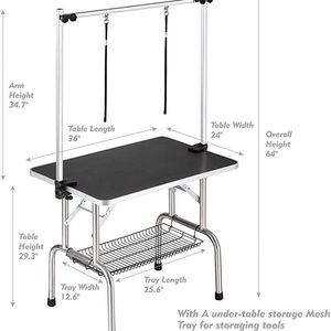 36-Inch Professional Heavy Duty Portable <b>Dog</b> Pet Grooming <b>Table</b> with Adjustable Arm Noose Mesh Tray - Product Image 3