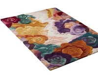 Tapis rectangulaire en laine à motif floral avec poils doux et envers antidérapant en caoutchouc pour salon, style bohème