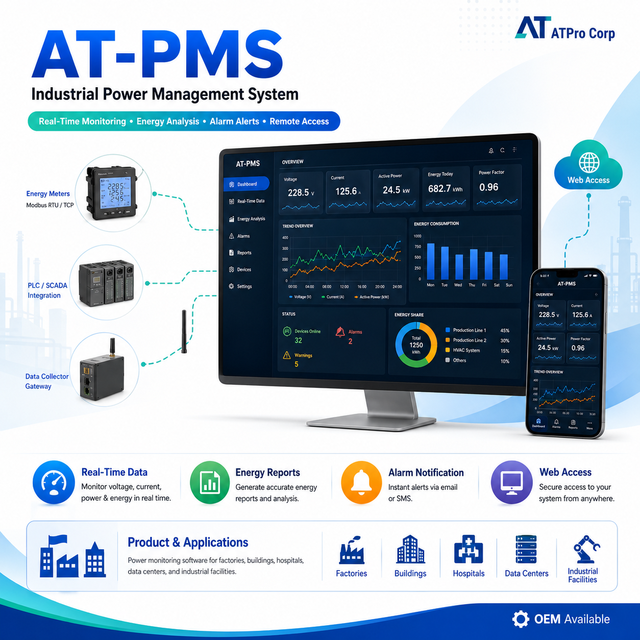 Industrial PMS Software Platform for Real-Time Power Monitoring and Energy Optimization | AT-PMS OEM Available