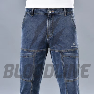 Jeans Cargo de Mezclilla para Hombre BLOODLINE, Corte Slim, Cintura Media, Estilo Utilitario, Lavado a la Piedra, Algodón, para Otoño - Product Image 4